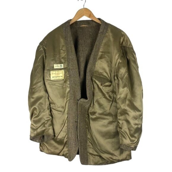 Evan Picone Sterns Mens Vintage Sport Coat Jacket Brown Wool Herringbone 41 R - Picture 5 of 9